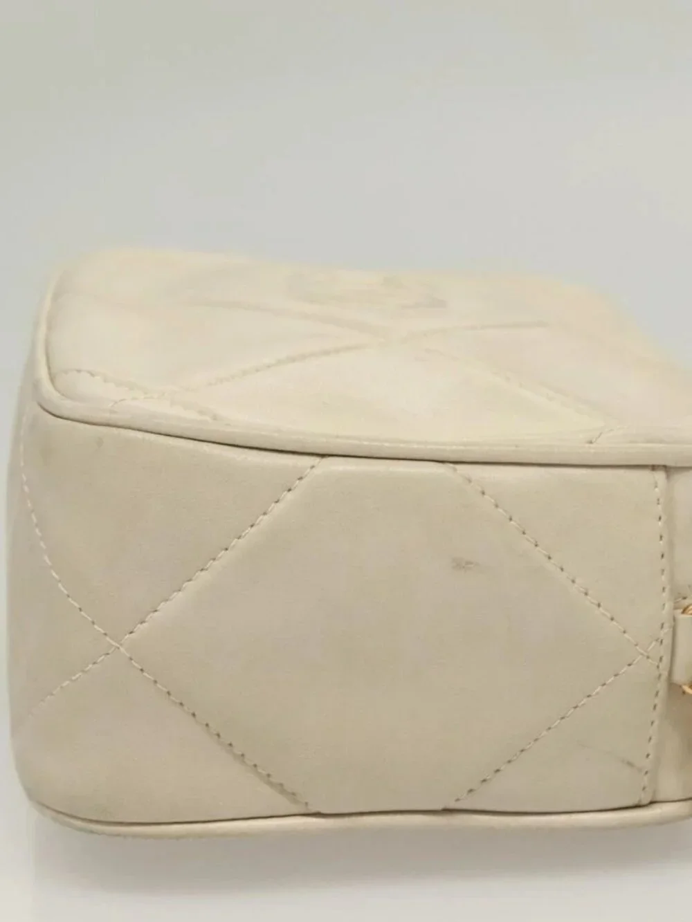 CHANEL Matelasse COCO Mark Chain Bag Lamb Skin Beige Gold CC Auth BA3101